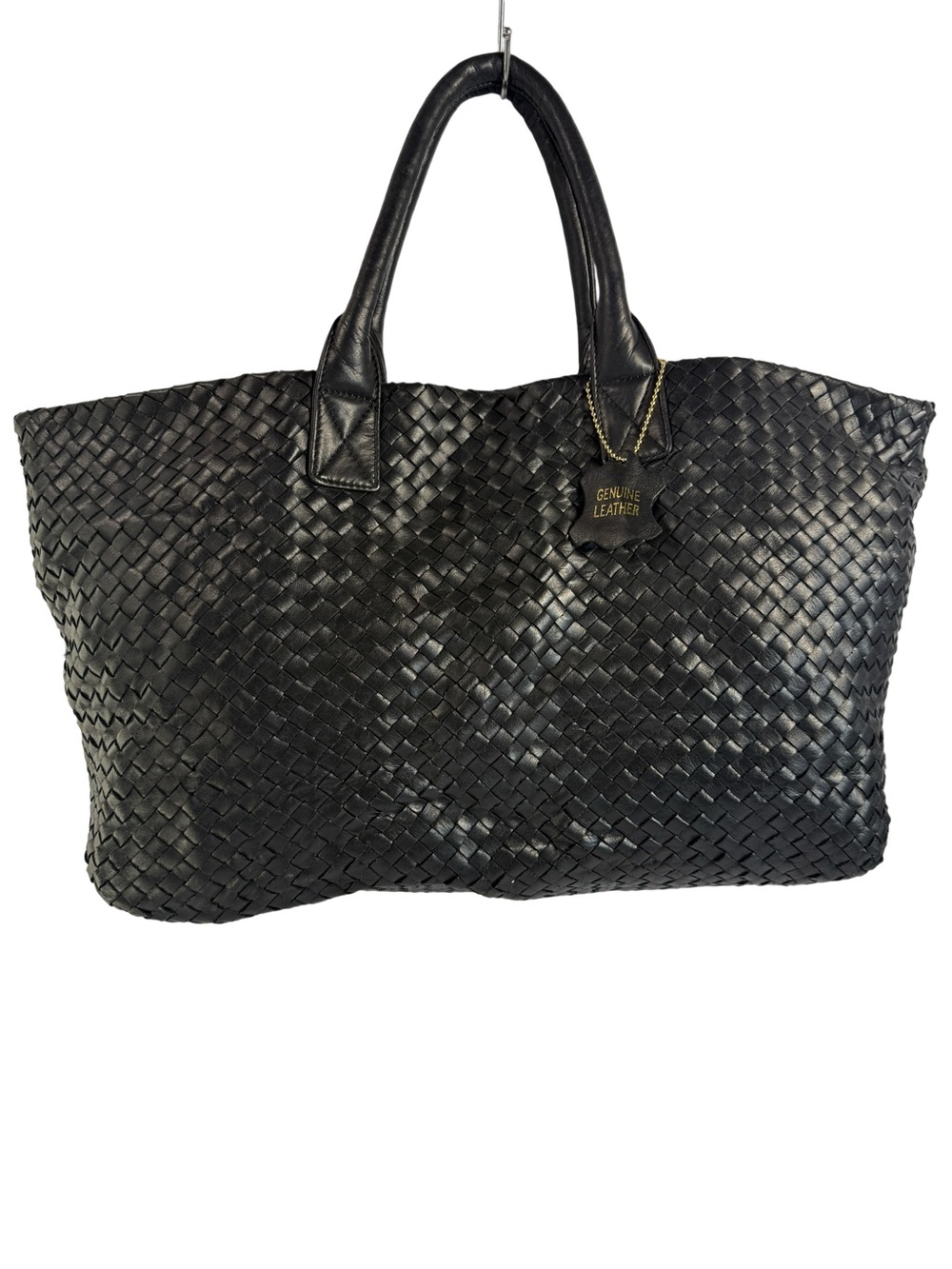 Bloomingdale’s Black Woven Genuine Leather Tote Bag